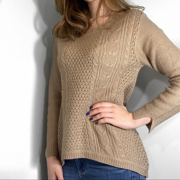 Ambiance Sweaters - AMBIANCE light brown longsleeve knit sweater size L